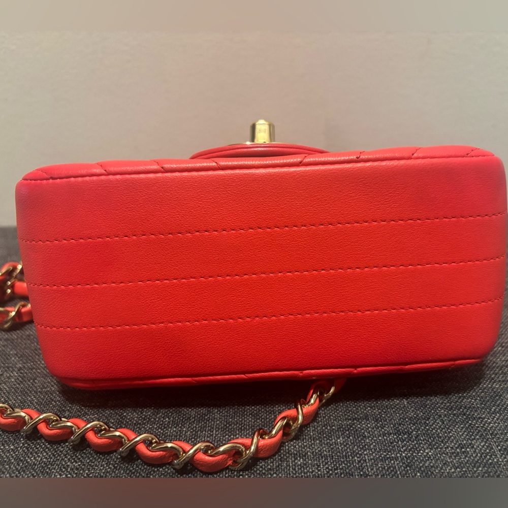 Chanel Red Chevron Mini Square Flap Bag - Picture 8 of 12